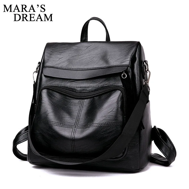 

Mara's Dream Fashion Solid School Bags Teenager Girls Large Capacity Women Black Backpack High Quality PU Leather Women Backpack