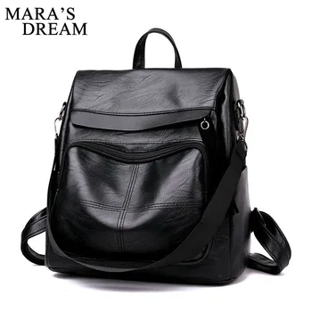 

Mara's Dream Fashion Solid School Bags Teenager Girls Large Capacity Women Black Backpack High Quality PU Leather Women Backpack