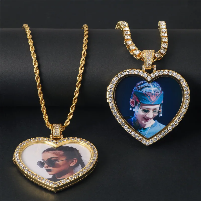 Ожерелье и кулон на заказ для мужчин, кубический циркон, медная теннисная цепочка, фото ожерелье в форме сердца, медальоны, ювелирные изделия в стиле хип-хоп