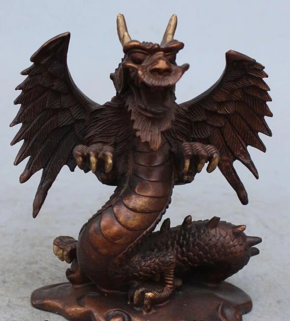 

R0717 Details about 6" China Chinese Feng Shui Bronze Zodiac Year Animal Fly Dragon Statue Sculpture