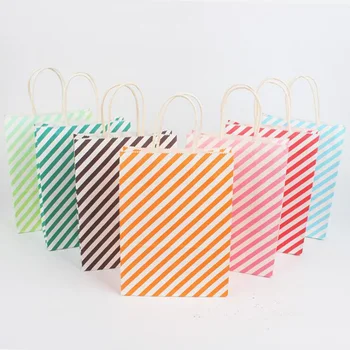 

Simple Striped Kraft Paper Bags with Handles Wedding Favors Gift for Guests Souvenirs Birthday Party Christmas Gift Bag 24pcs