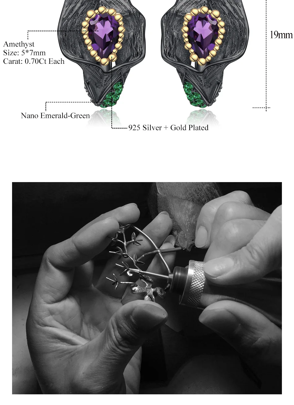 GEM'S BALLET 2.5Ct натуральный аметис кольцо серьги Ювелирные наборы 925 пробы серебро ручной работы каллилия лист, ювелирный набор для женщин