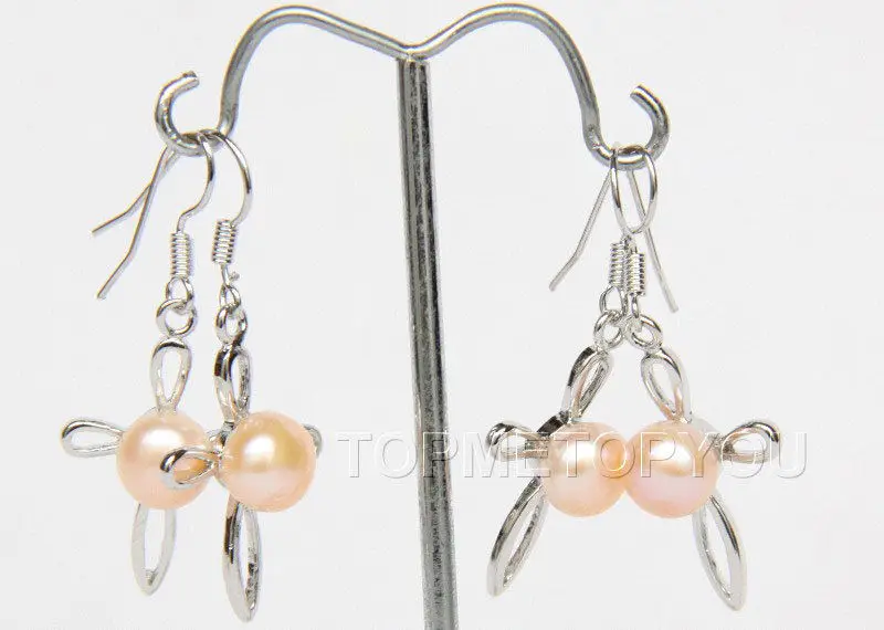 

Dangle 2piece 16X25mm cross pink FW pearls Earrings 18KGP hook
