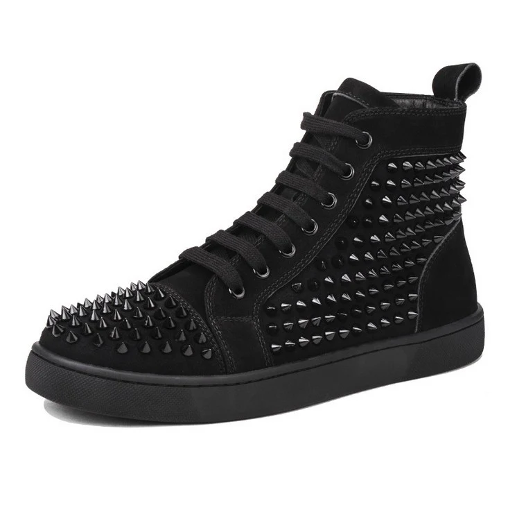

2016 autumn and winter new European and American fashion leather red bottom rivet lace boots SUB2558