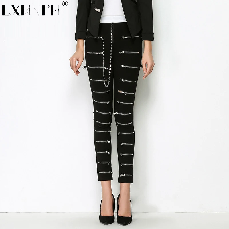 New Striped Zipper Pencil Pants Slim Trouser Solid High