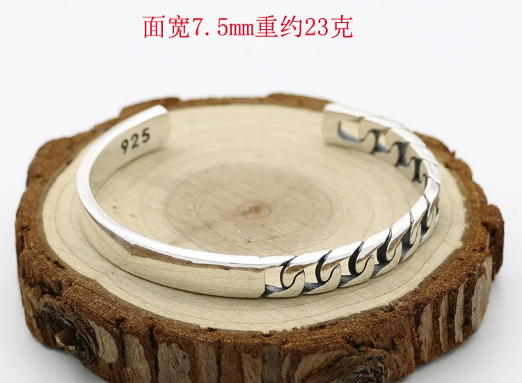 Korean Fashion Shoot Accessories Simple S925 Sterling Silver Retro Thai Silver Male And Female Open Ended Solid Bangle
