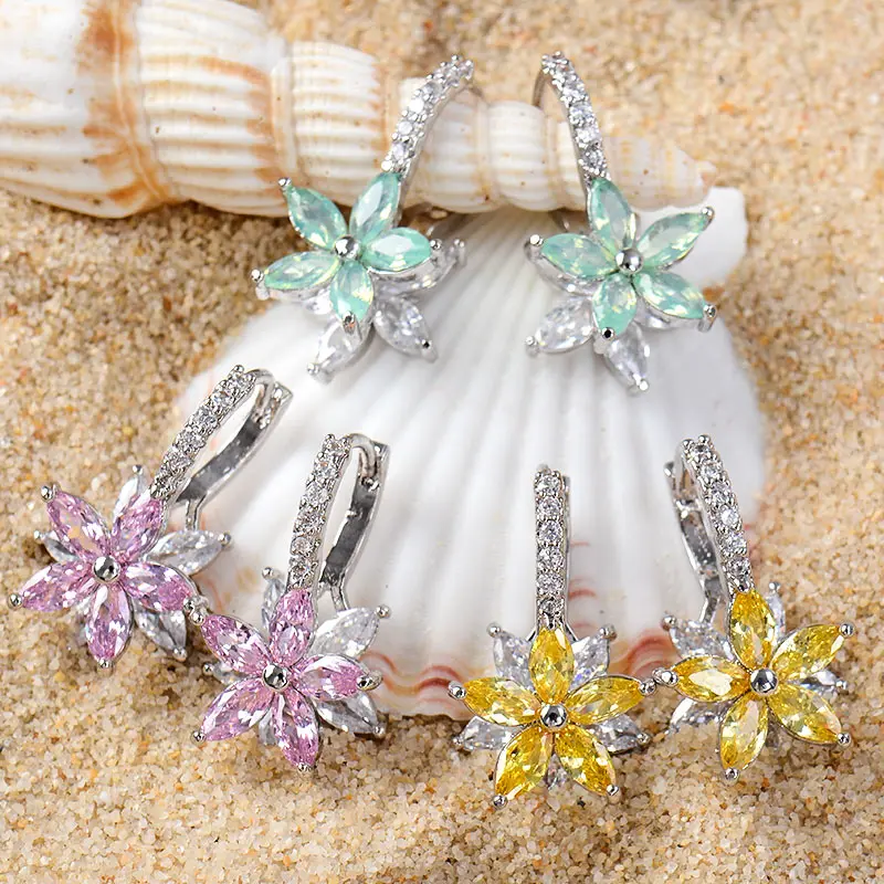 H: HYDE Прозрачные Серьги из циркония с кристаллами для женщин, серьги-кольца с цветком, массивные свадебные украшения, подарок