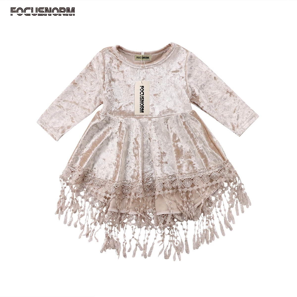 

Vintage Princess Kids Baby Flower Girls Long Sleeve Dress Velvet Tassel Party Round Neck Summer Dress Gowns