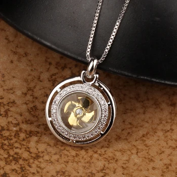 

2020 New Arrival Rotatable Windmill Pendant Necklace AAA Cubic Zircon Paved Gold Silver Color Necklace Jewelry Women Men