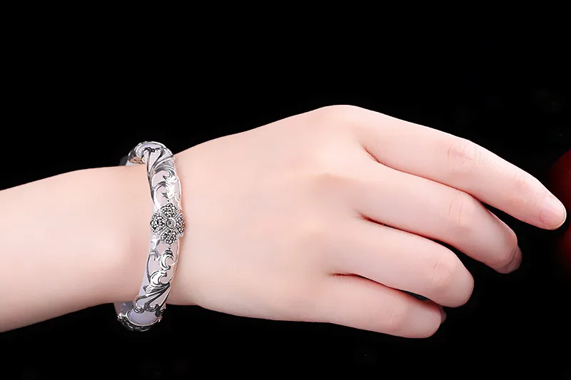 Silver Handmade Natural White Jade Bangles