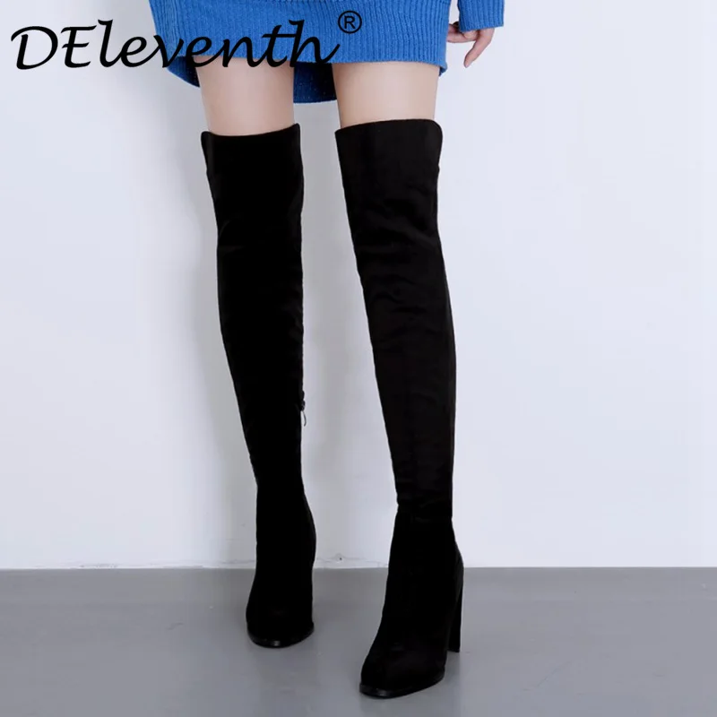 

DEleventh over-the-knee women boots party trendy style thigh high heels women's shoes woman long faux suede winter boots Black40