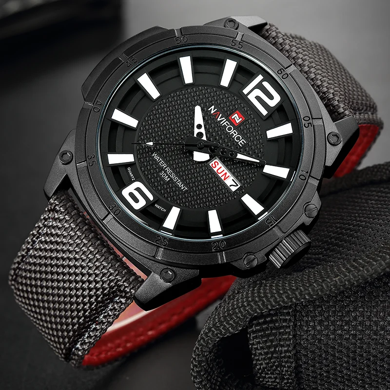  NAVIFORCE Men Military Quartz Watches Mens Sports Waterproof Wristwatches Male Nylon Strap Date Ana