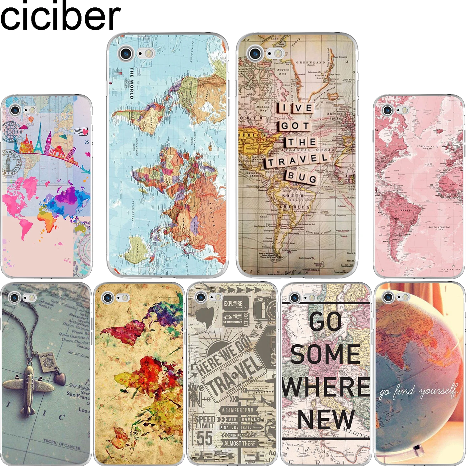 Goedkoop Ciciber Wereldkaart Reizen Plannen Soft Silicon Telefoon Gevallen Cover Voor iPhone 6 6 s plus 7 7 plus 8 8 plus X 10 5 s SE Fundas Capa