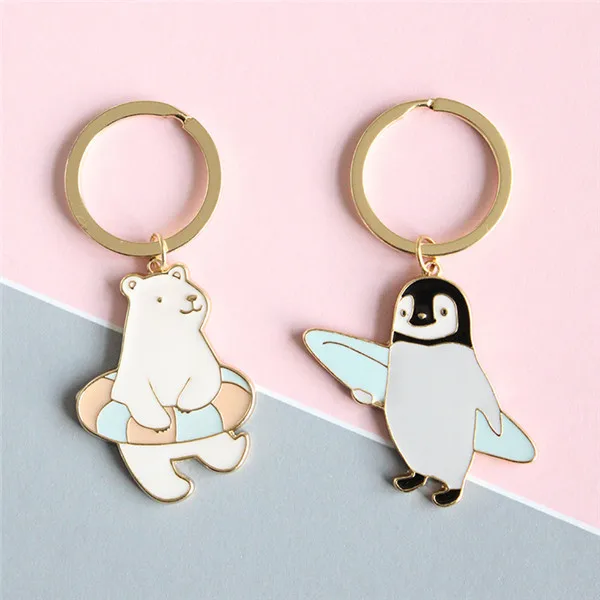New Trendy Cute Cartoon Keychain Animal penguin Polar bear key ring Jewelry For Women Girls Fit Gift