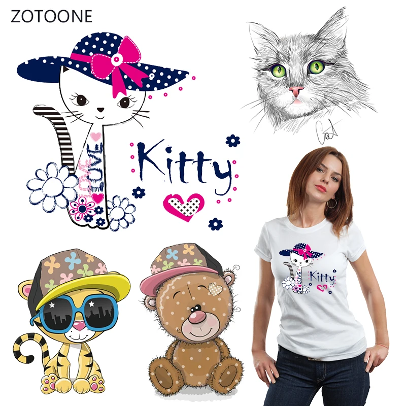 

ZOTOONE Cute Kitty Stripe Iron on Transfer Patches on Clothing Diy Patch Heat Transfer for Clothes Decoration Sticker for Gift G