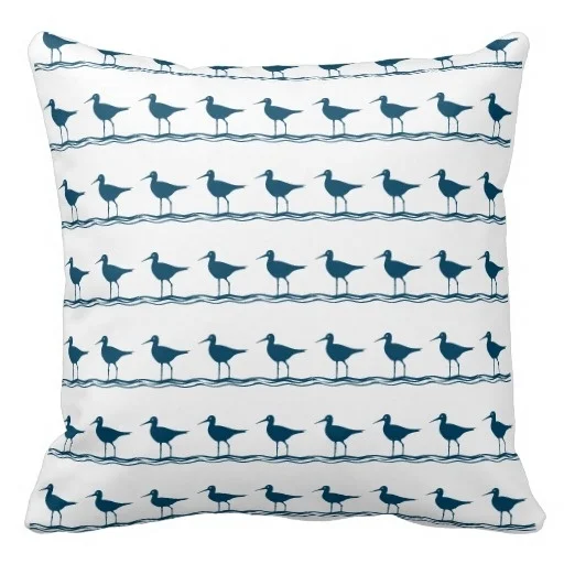 Both Navy Blue Sand Piper White Pillow Case Coastal (Size 20" by 20
