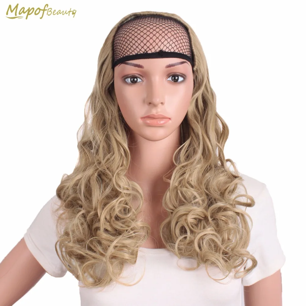 

Long Wavy Hair Extensions clip in one piece Blonde Dark Brown Half Head Wigs For Women 24" Heat Resistant Synthetic MapofBeauty