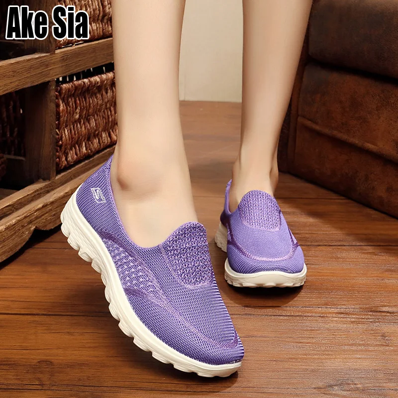 

Ake Sia Women Feminine Mujer Fashion Casual Mesh Air Breathable Shallow Low Zapatillas Slip-On Lazy Plimsolls Sapatos Shoes A107