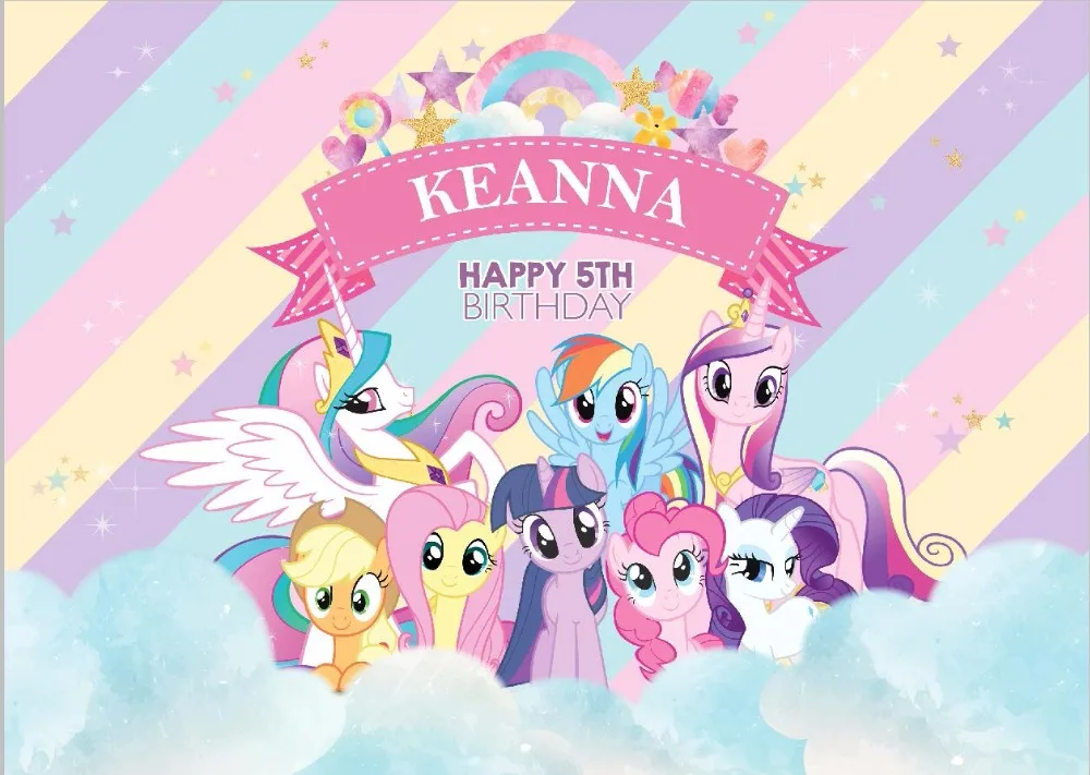 

MEHOFOTO 7x5ft Happy Birthday My Little Pony Rainbow Cloud Sky Party Custom Photo Studio Background Backdrop Vinyl 220cm X 150cm