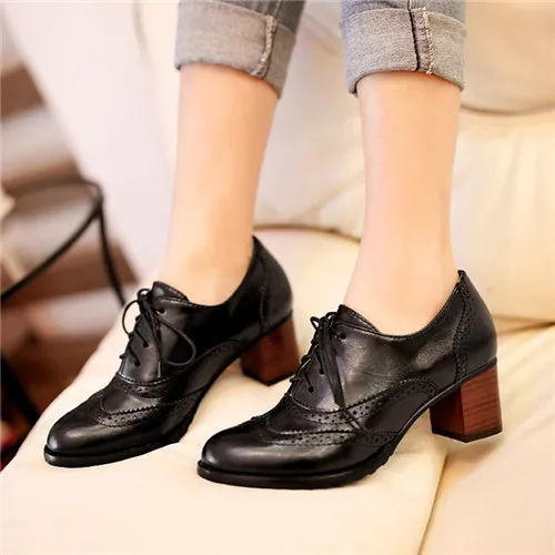 PXELENA/Новое поступление; брендовые новые винтажные женские стильные ботинки с перфорацией типа «броги»; оксфорды на шнуровке; обувь на массивном каблуке с вырезами; обувь размера плюс