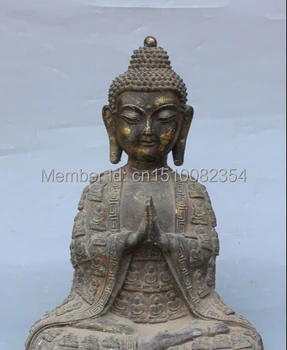 

17"Marked Chinese Tibetan Buddhism Bronze Seat Shakyamuni Amitabha Buddha Statue