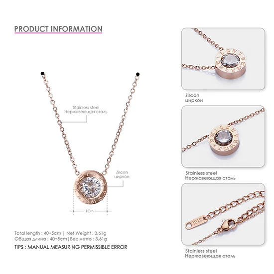 EManco классический циркон кулон ожерелье для женщин розовое золото цвет нержавеющая сталь милое ожерелье с римскими украшения из букв - Окраска металла: Rose Gold Color