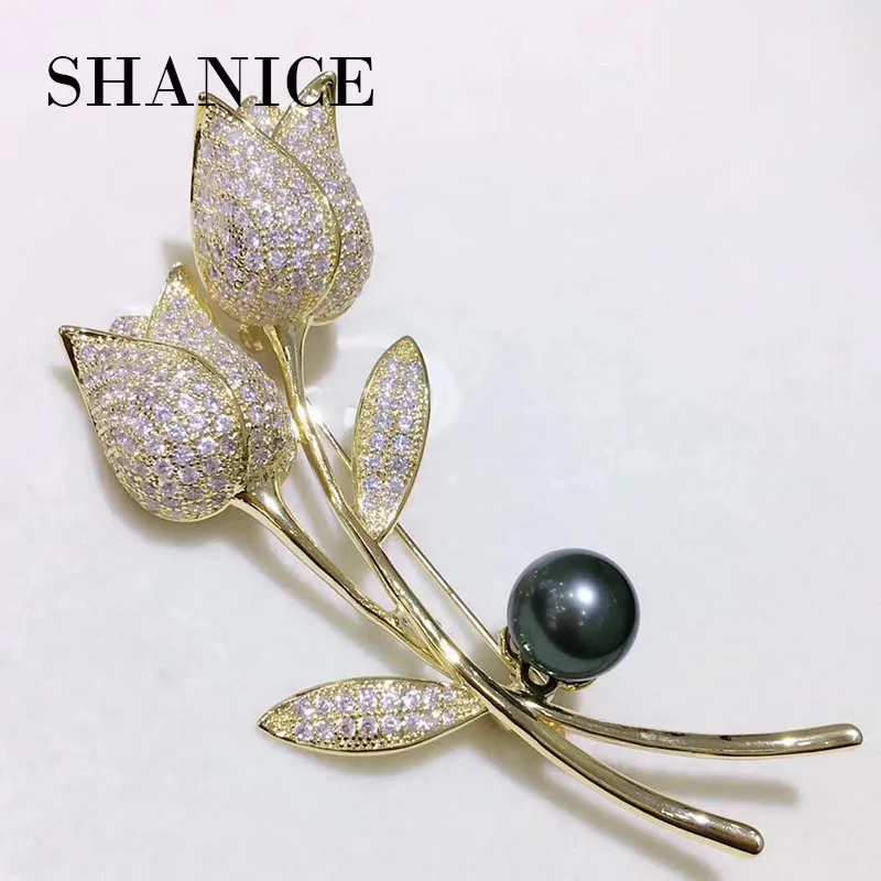

SHANICE Luxury 5A Cubic Zirconia Brooch Full Crystal Floral Double Rose Brooches Scarf Pin Women Jewelry Dress Accessories