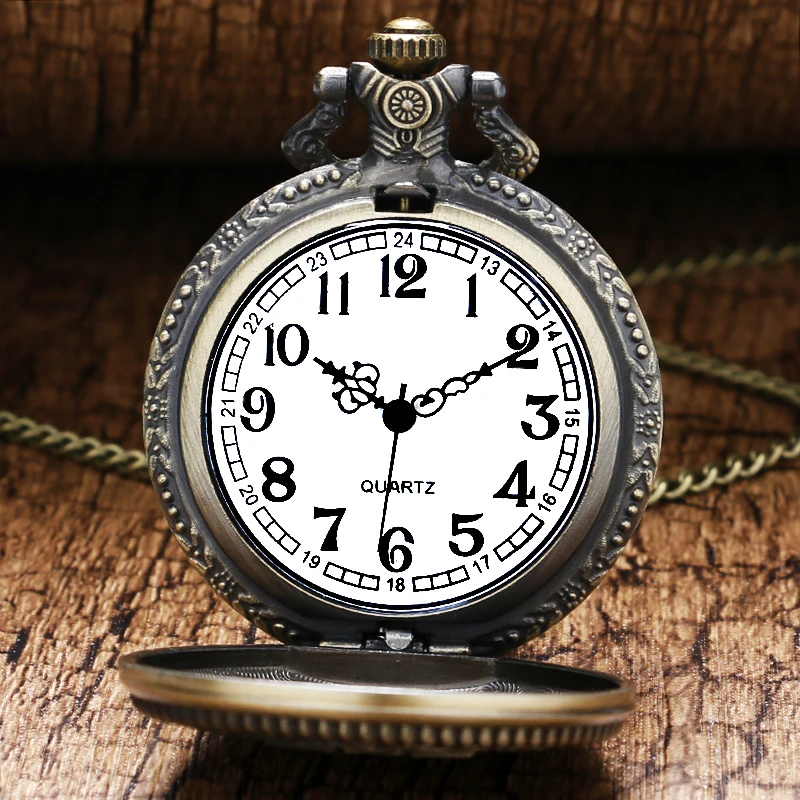 Модные большие бронзовые железные цепи Круг Птица щит ретро кварцевые карманные часы