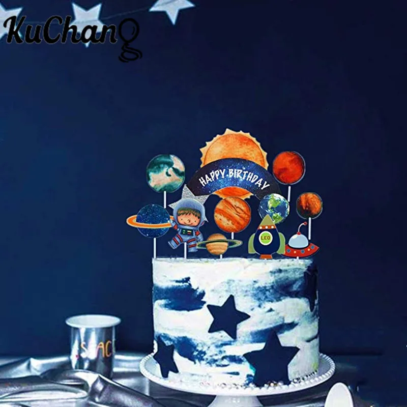 

Space Series Astronaut Planet UFO Rocket Moon Cake Topper Dessert Decoration Happy Birthday Party Children's Day Lovely Gifts