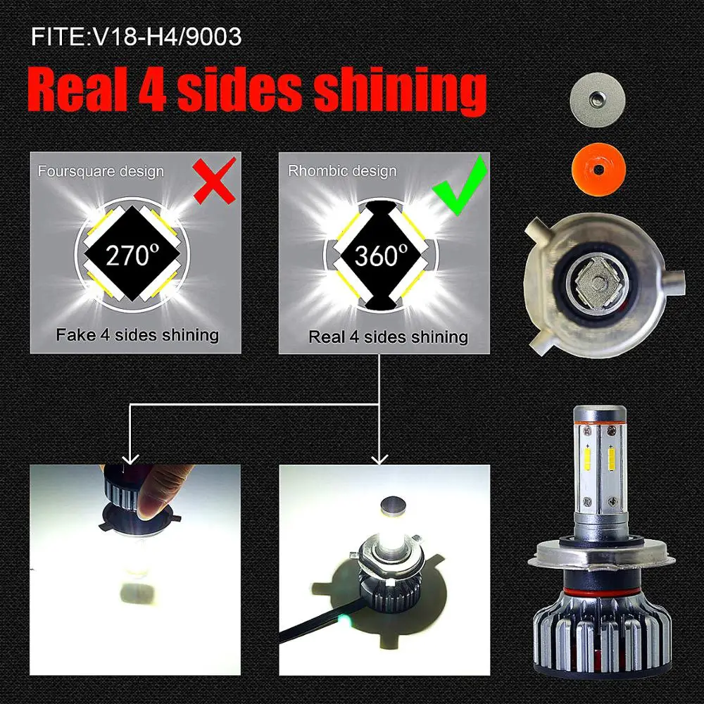 3 Color H11 H7 H4 9006 9005 9012 LED Headlight Bulbs 360 degree 3000K /6000K /8000K Car Fog Lamp High & Low Beam Light Bulbs