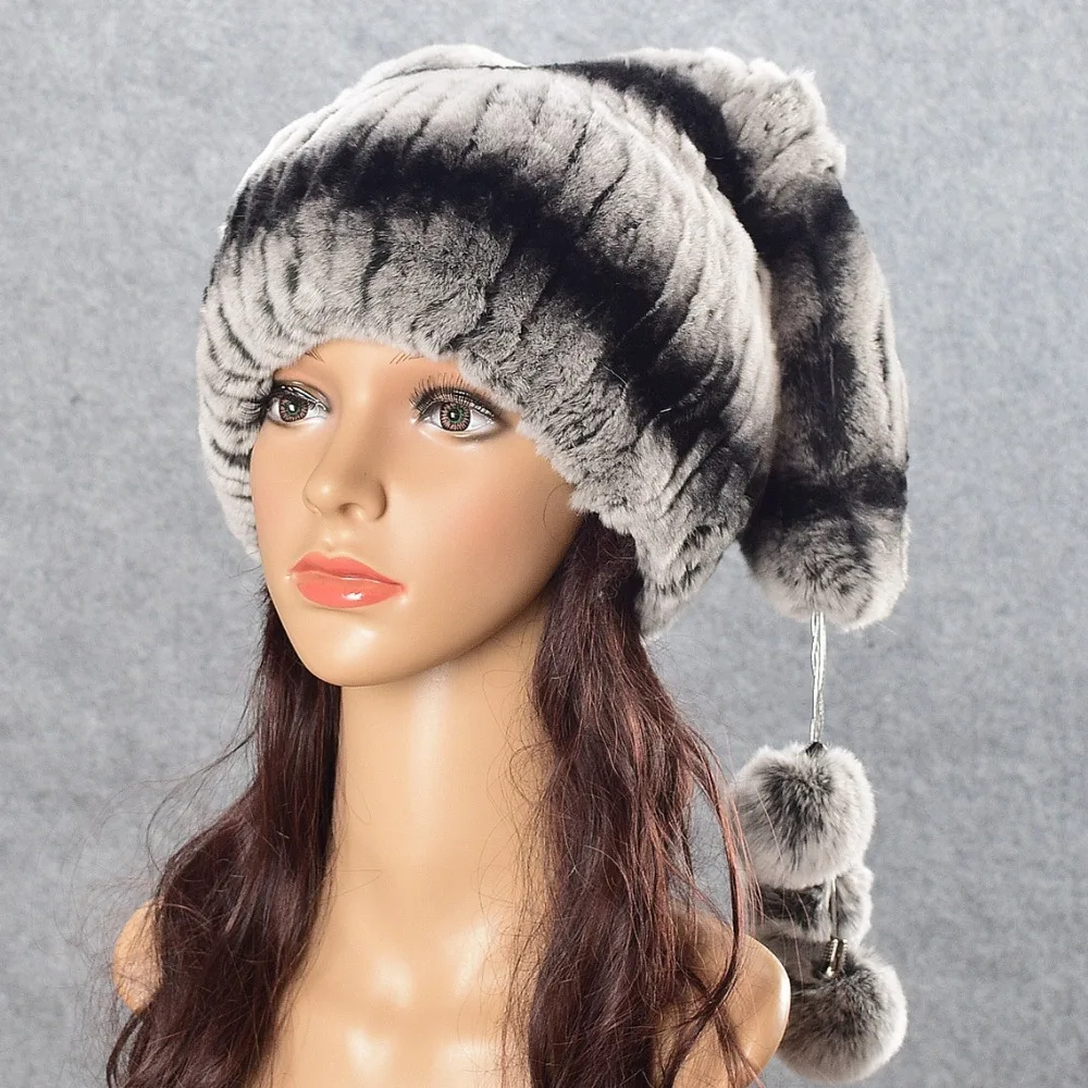 youe shone Genuine Rex Rabbit Fur Women's Hats Winter Beanie Cap Rex