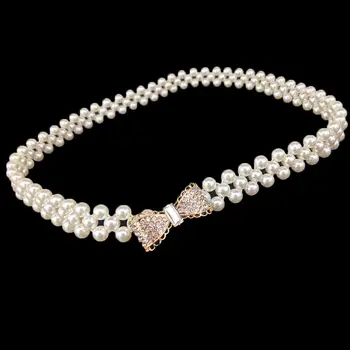 

Fashion Women's Girls Elegant Rhinestones Design Pearl Belt Waist Accessories Charms Faux Pearl Dress Belt Apparel Accessories