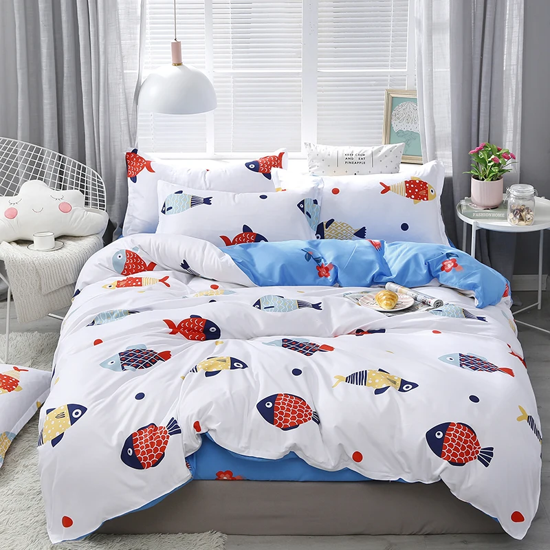Fish Bedding Set Home Duvet Cover Set Bed Set Leaf Flat Sheet 3