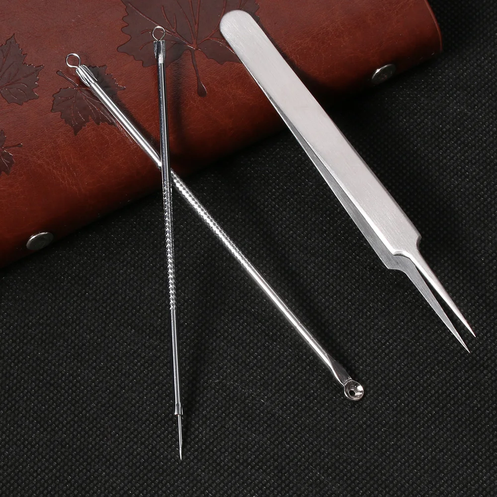 

3Pcs New Bend Curved Facial Extractor Blackhead Acne Blemish Remover Tweezers Needle Women Skin Care Beauty Tool