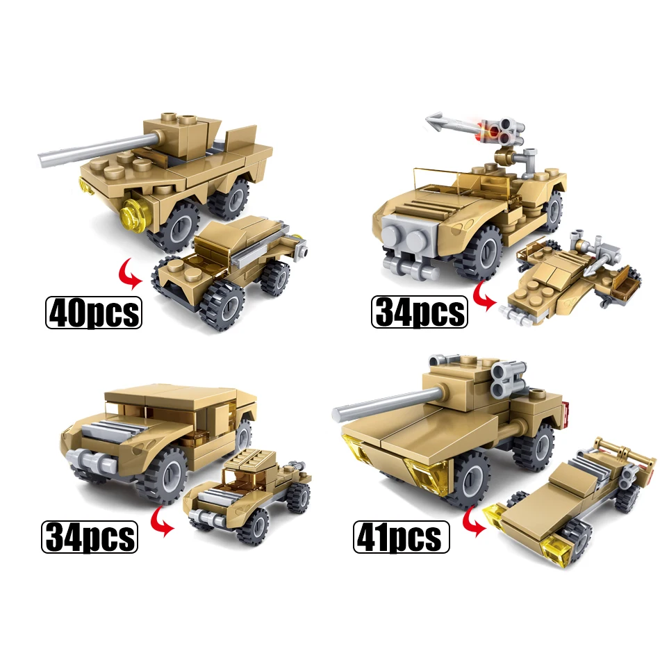  544pcs 16 in 1 Military Tank Armored Vehicle Building Blocks Legoingly Bricks City Army Weapons Toy