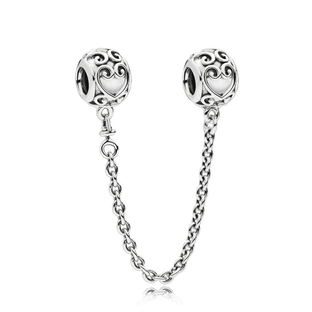 

NEW 2018 NEW 100% 925 Sterling Silver Enchanted Heart Safety Chain Charms Bead For Mother Gift Fit Bracelet DIY Necklace
