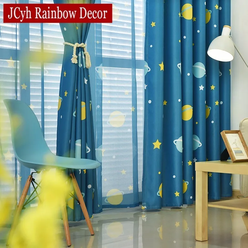 Planeta Azul Estrella de dibujos animados cortinas de ventana para niños bebé niños dormitorio Sala decoración Cortina Planeta Azul Estrella de dibujos animados cortinas de ventana para niños bebé niños dormitorio Sala decoración Cortina