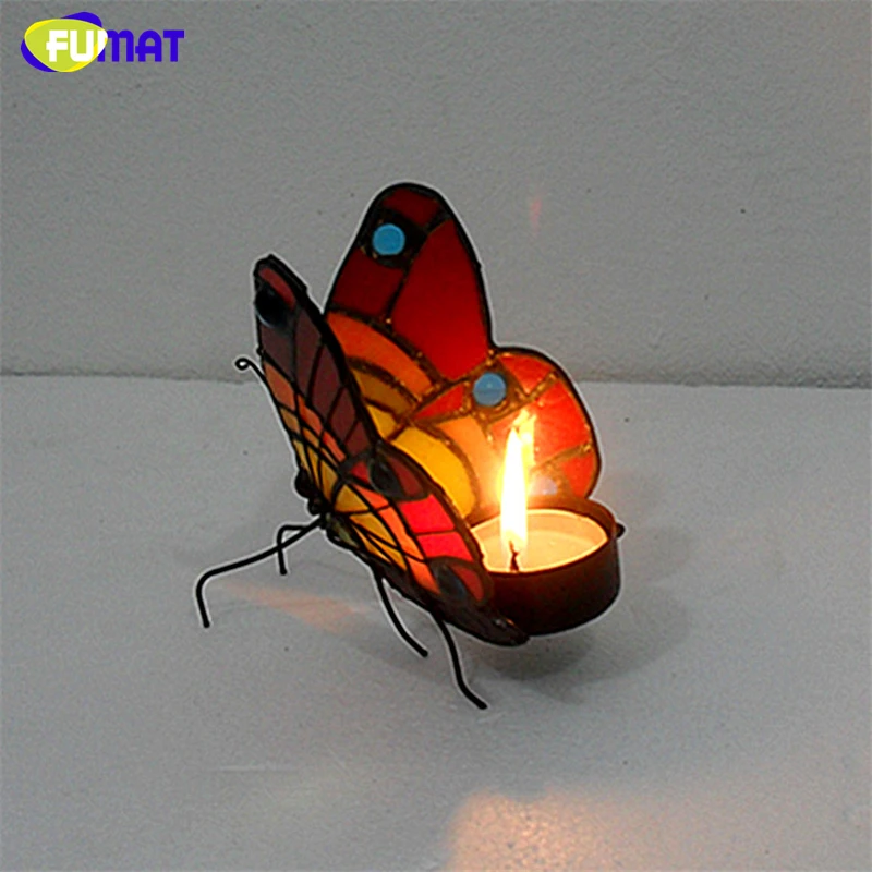 Ночной светильник FUMAT, витражный стеклянный подсвечник с бабочкой, атмосферный светильник для внутреннего освещения, прикроватный светильник для спальни