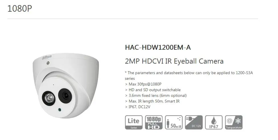 DAHUA HDCVI HAC-HDW1200EM-A 2MP купол Камера Встроенный микрофон CMOS 1080 P ИК 50 м IP66 DH-HAC-HDW1200EMP-A безопасности Камера