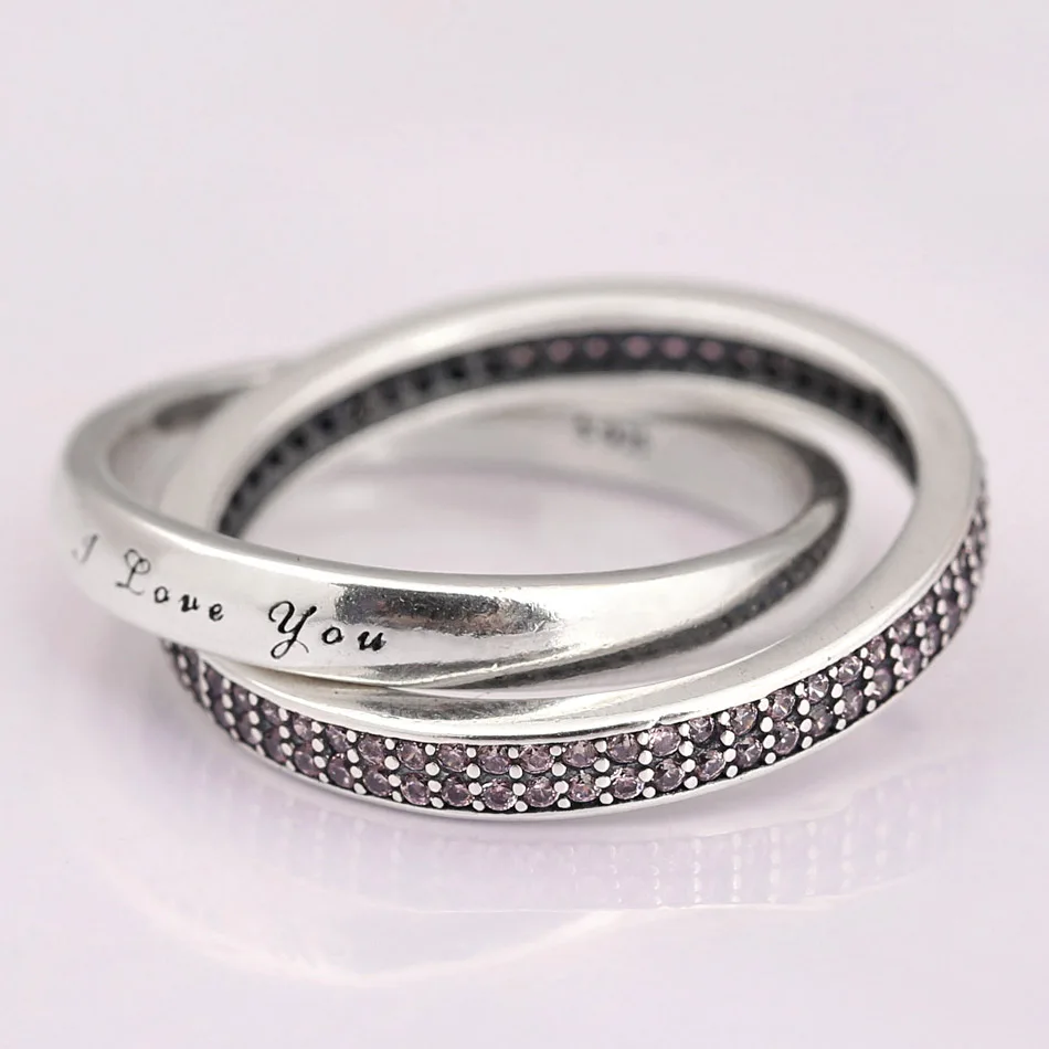 

Authentic 925 Sterling Silver Ring Sweet Promise I Love You With Pink Crystal Rings For Women Wedding Gift Original DIY Jewelry