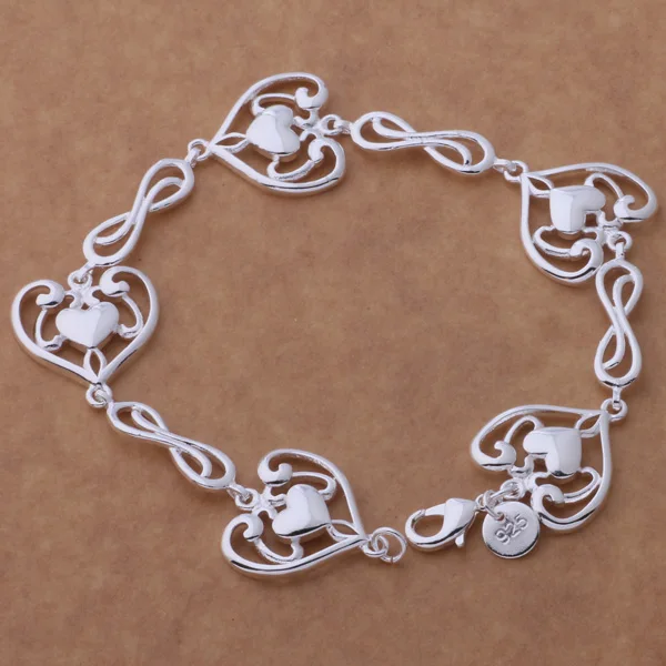 

Unique Design Jewelry Silver Fashion Heart Chain Bracelet Valentine's Gift AB193