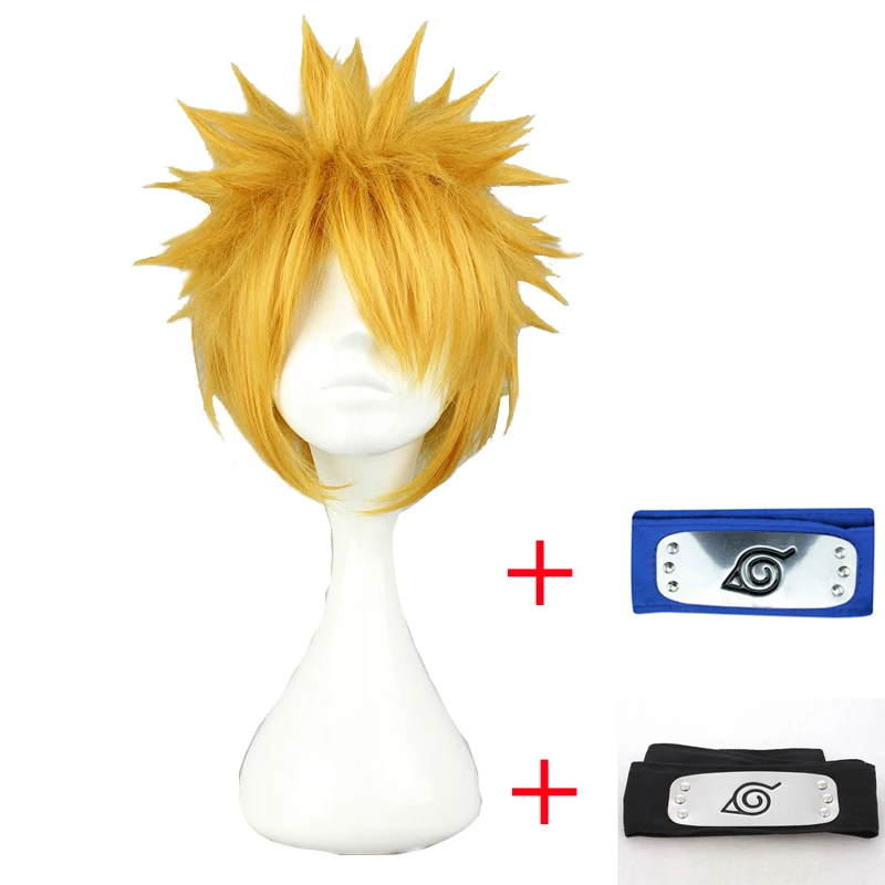 NARUTO Uzumaki Naruto 30cm Short Golden Yellow Spiky Hair for Man Boys Heat Resistant Cosplay Costume Wig+ Headband