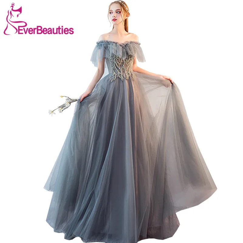 

Robe De Soiree Elegant Evening Dresses 2019 Long Tulle Appliqued Off The Shoulder Formal Dress Women Evening Gowns