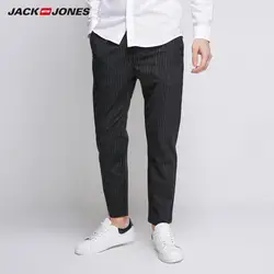 JackJones мужская летняя лайкра хлопок-лен полосатый костюм брюки мужчины Slim Fit Модные брюки Мужская брендовая одежда | 218314532