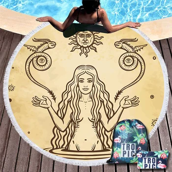 

Mythology Elements Retro Pattern Beach Towels Sun Moon Goddess Hand-painted Yellow Beach Towel Travel Gift New Home Decorations