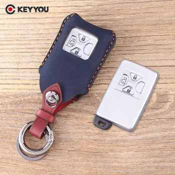 

KEYYOU 3 Buttons Key Case Fob Genuine Leather Key Shell For TOYOTA Previa Key Cover Protector Key Wallet B