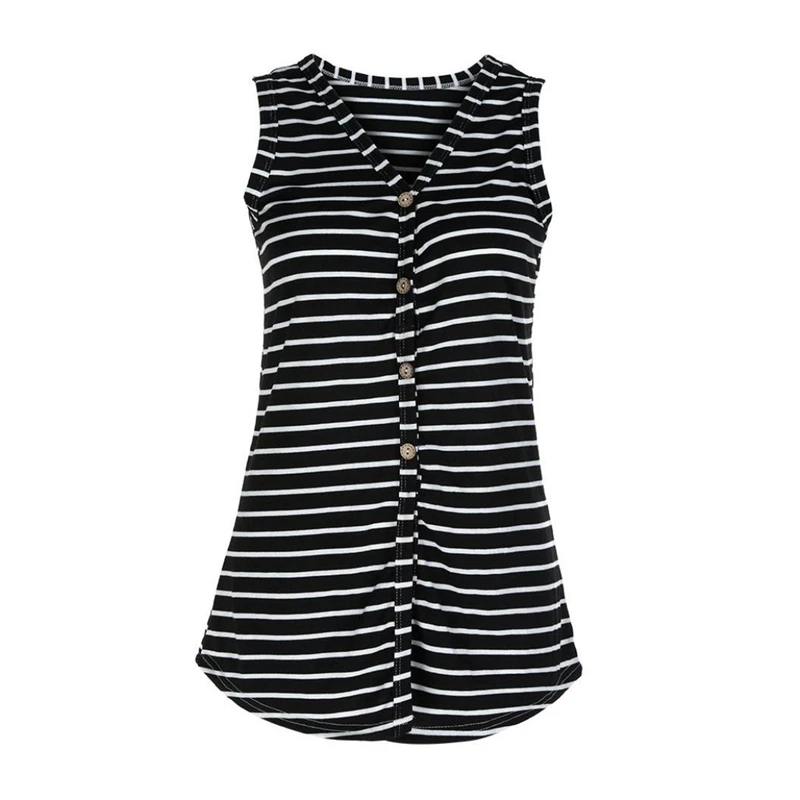 Casual Top Women Sexy V Neck Striped Loose Vest Blouse Button Lace Up Long Tank Top Croptop Pullover Women Tops Plus Size S-3XL (13)