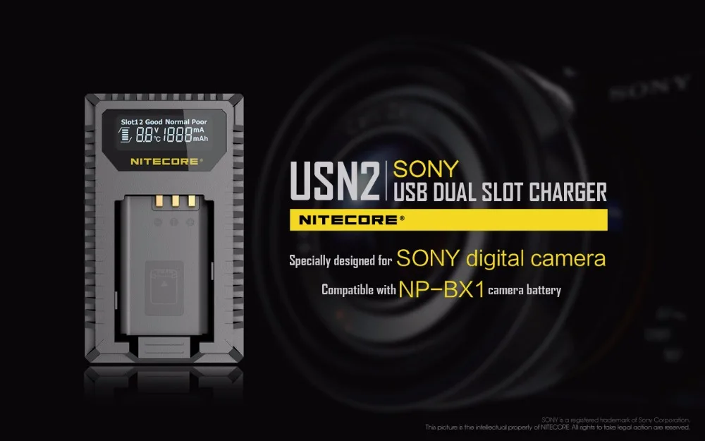 NITECORE USN2 USB двойной слот для путешествий Камера Зарядное устройство для sony NP-BX1 батареи совместимы DSC-HX350 DSC-H400 DSC-HX400 DSC-HX90