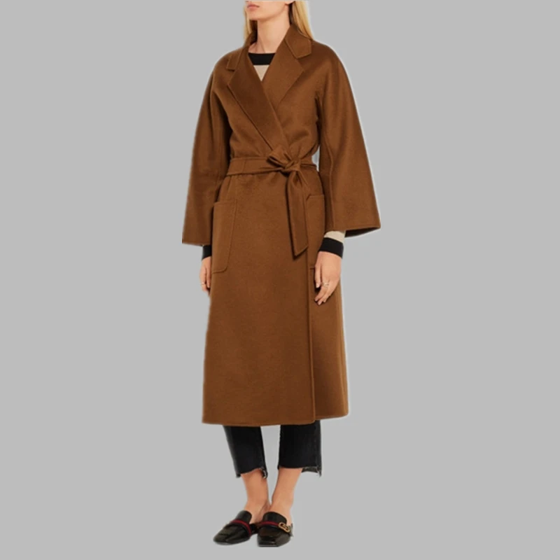

2018Autumn and winter new products Europe and America simple pure color lapels line with long cashmere overcoat silhouette c620