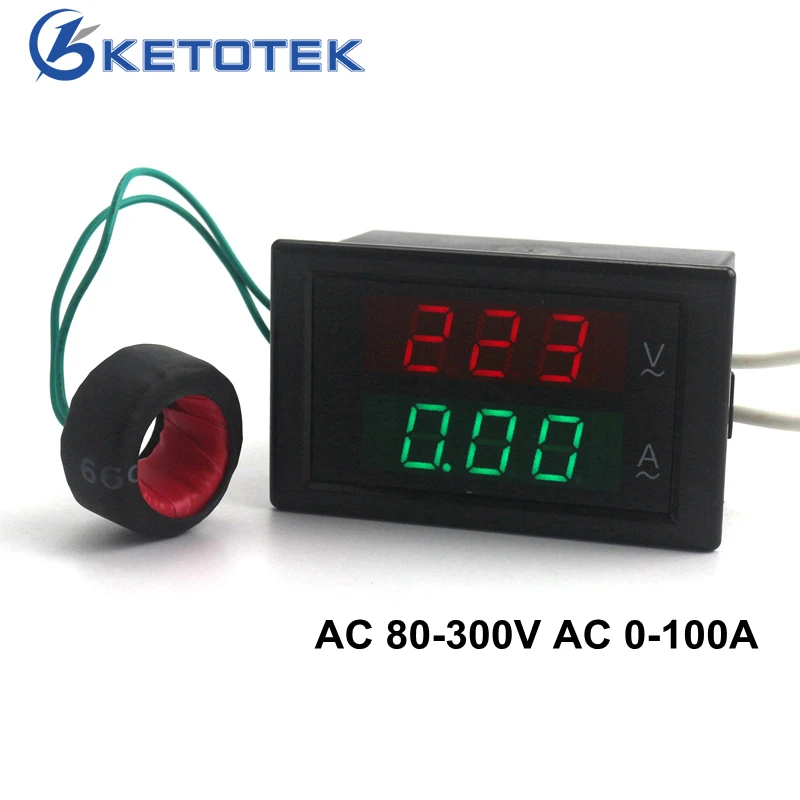Digital AC Voltmeter Ammeter Ampermeter AC 80 300V 0 100A Led Volt Amp